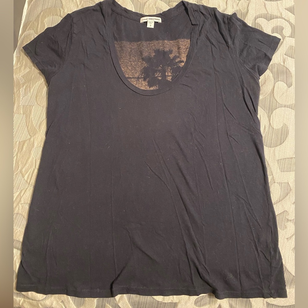 James Perse Womens Short Sleeve Tee w/ Graphic on Back (Size 2) (Black)